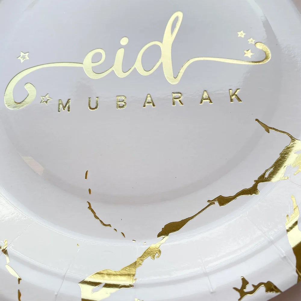 Fournitures de Décoration Ramadan : Assiettes et Gobelets EID Mubarak en Papier pour la Fête de l'EID Mubarak et Ramadan