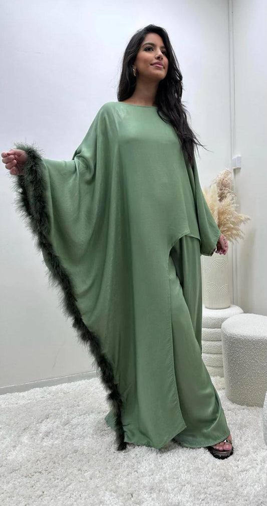 Ensemble abaya tunique à plumes