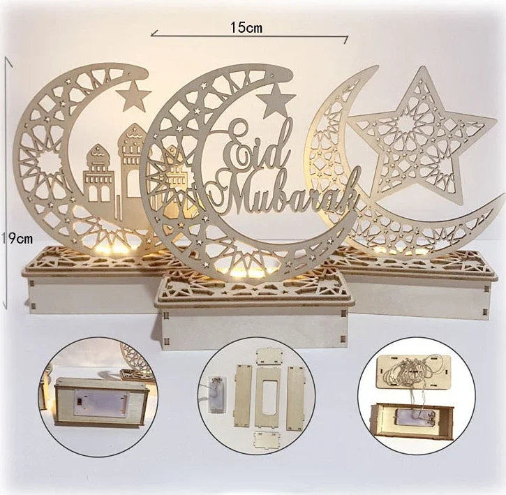 Title: Décoration en Bois EID Mubarak avec Bougie LED en Forme de Lune - Décoration Ramadan pour la Maison - Décoration de Fête Islamique Musulmane Kareem Eid Al Adha