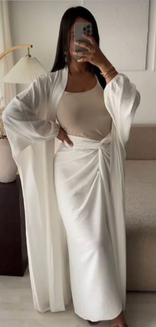 Ensemble kimono long et jupe à nouer