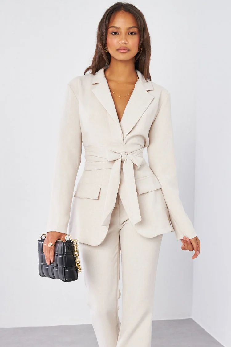 Ensemble 2 pièces blazer + pantalon tailleur beige