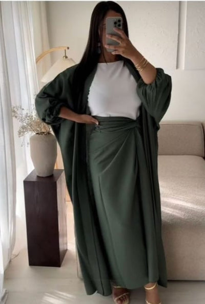 Ensemble kimono long et jupe à nouer